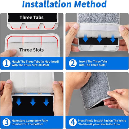 Oshang Flat Mop Head Refill, 13" X 4.9" Flat Mop Pads, Microfiber Mop Pads Flat Mop Replacement Heads (4-Pack) (White and Grey)