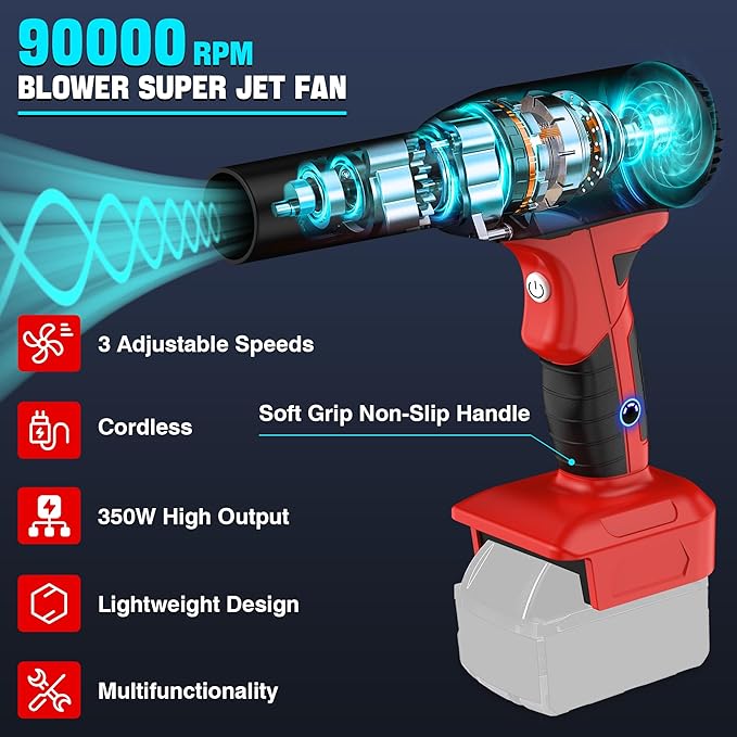 500W Cordless Air Duster for Milwaukee 18V M18 Battery, 400G High Power Wind Speed Compressed Air Blower, Rechargeable Electric Jet Dry for Keyboard PC Electronics Cleaning Replace Canned Air