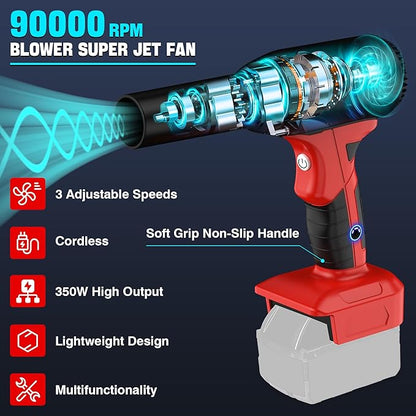 500W Cordless Air Duster for Milwaukee 18V M18 Battery, 400G High Power Wind Speed Compressed Air Blower, Rechargeable Electric Jet Dry for Keyboard PC Electronics Cleaning Replace Canned Air