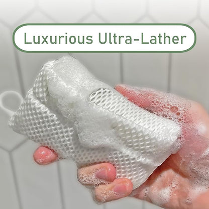 Soap Bag 100% Recycled - Soap Saver Pouch, Loofah Bath Scrubber for Bar Soap + Exfoliator (2-Pack Combo, Gentle and Deep Exfoliation)