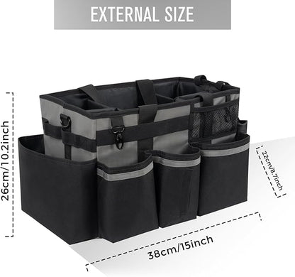 SCAVATA Wearable Cleaning Caddy, Cleaning Caddy Supplies Organizer with Handle & Shoulder Straps for Housekeepers, Under Sink & Car Cleaning Tool Organizers Bag with 4 Foldable Divider (MediumGrey)