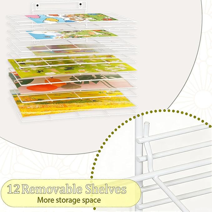 Art Drying Rack for Classroom Paint Drying Rack Small Wall Art Storage Rack with 12 Removable Shelves for Classrooms and Art Studios (White, 12 Shelves)