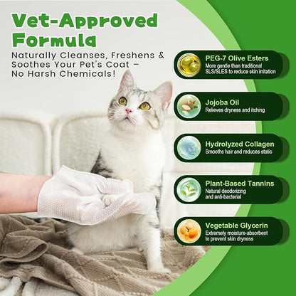 Pet Glove Wipes for Dogs & Cats, 20 Individually Wrapped Packs, Safe for Sensitive Skin, Quick Deodorizing, Loose Hair Removal, Full Body Grooming for Fur, Paws, Eyes & Ears, Bath & Travel