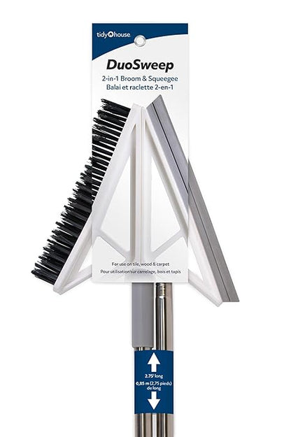 DuoSweep 2-in-1 Broom and Squeegee, 43.7 inch Handle, Multi-Surface Cleaning Tool