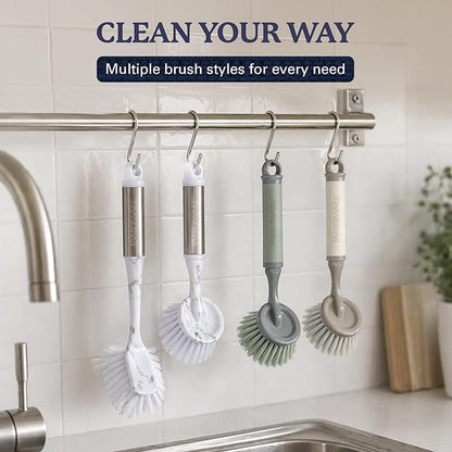 Farberware Dish Brush with Handle – 2 Pack Kitchen Scrub Brush for Dishes, Non-Scratch Dishwashing Brush Set with Firm Bristles for Pots, Pans, & Sink, Soft Grip Handles for Everyday Cleaning
