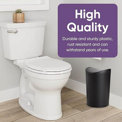 Superio Small Bathroom Trash Cans with Lid 4 Pack (1 1/2 Gallon, 6 Liter), Modern Matte Black Mini Waste Bin with Swing Lid Plastic Garbage Can for Bathroom, Bedroom, Office, Under Desk