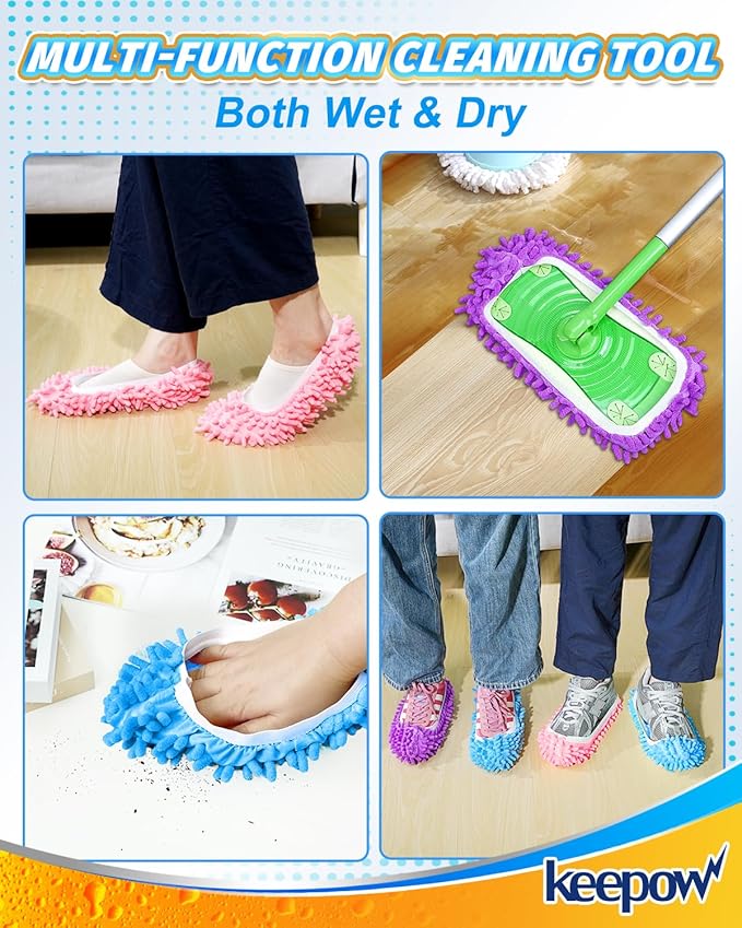 6 Mop Slippers for Floor Cleaning Mop Socks for Women Washable Mopping Socks Feet Foot Slippers Dust Mopping Shoes Microfiber Moppers Slippers for Women Men House Cleaning (3 Pairs)