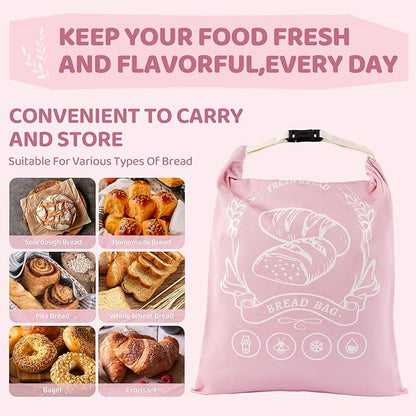 2 Pack Beeswax Bread Bags with Zipper, XL(13x17in) Sourdough Bread Storage for Homemade, Freezer Storage Bag to Keep Fresh, Cotton Beeswax Container, Baguette Bag with Liner, Kitchen Baking (Pink)
