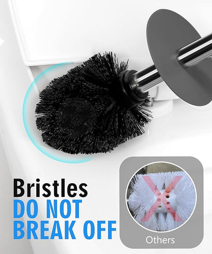 Matt Gray Ceramic Toilet Brush and Holder Set, Freestanding Toilet Bowl Cleaners Brush, Scrubber Brush for Toilet, Bathroom Accessories with Stainless Handle, Deep Cleaning