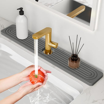 24'' Longer Stone Faucet Mat for Kitchen Sink [Super Absorbent, 30s Quick Drying] Water Absorbing Stone Tray for Sink Stone Mat for Kitchen Sink Stone Quick Dry Around Faucet Diatomite Stone Sink Tray