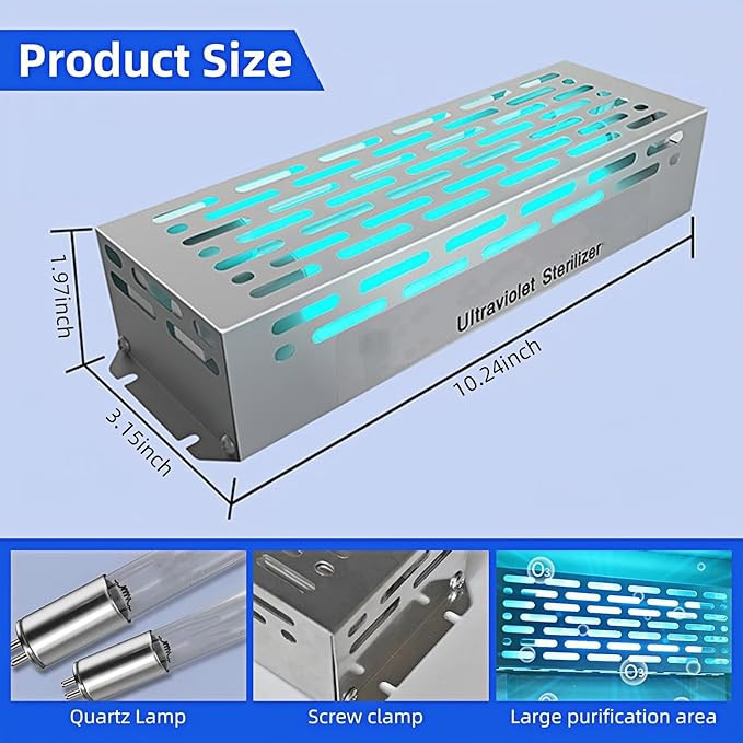 UV Light with Ozone,Wireless Remote Control & 3 Timer SettingsUV Lamp with 4 Quartz Tubes for 360° Coverage,Home Office Restaurant Hotel-Use When Unoccupied (US-007/12W-D)