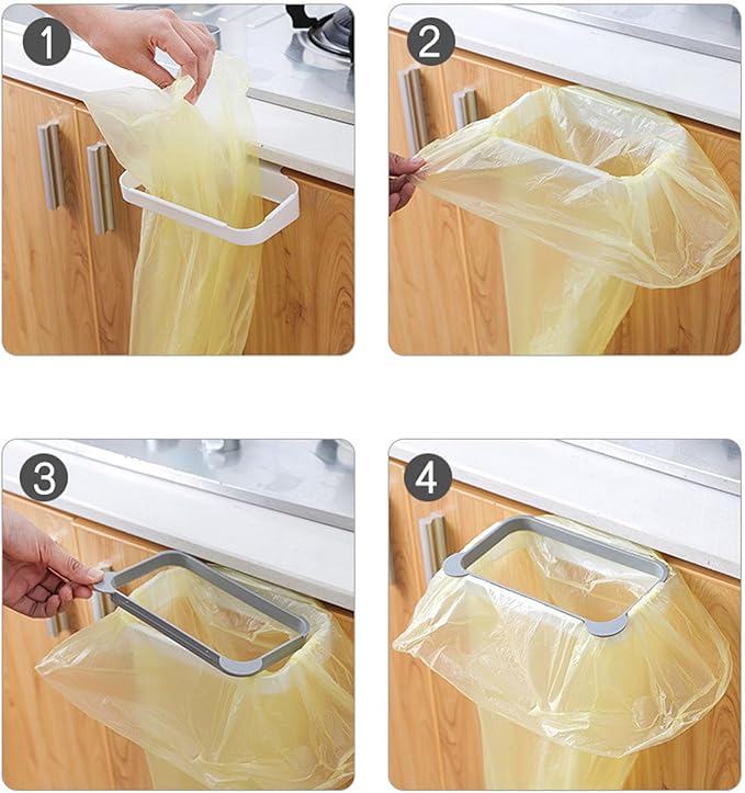 Garbage Bag Holder, Hanging Trash Can for Kitchen Cabinet Door Space Saving Over The Cabinet Trash Holder for Kitchen Bathroom