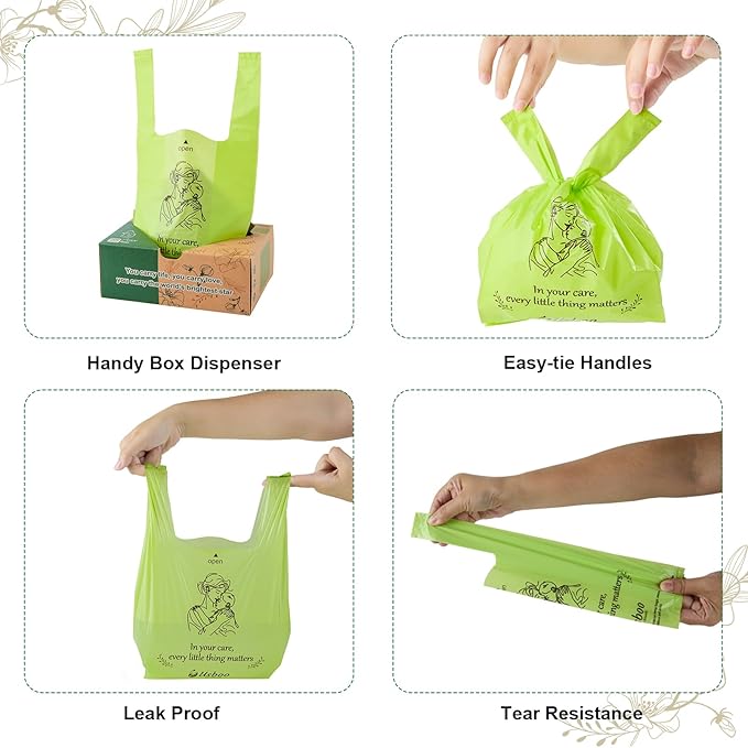 USBOO Diaper Bags Disposable for Baby, 300 Count Dirty Disposable Diaper Sacks, Easy-Tie Handles, Sanitary Napkin Disposal Bag, Diaper Disposal or Pet Waste Bags,Rainbow
