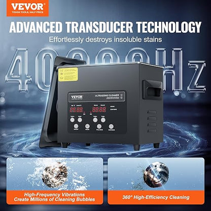 VEVOR 3L Ultra Sonic Cleaner, 120W Digital Ultrasonic Cleaning Machine with Gentle Mode & Upgraded Degassing, 40kHz Ultrasound Cleaner Machine with Heater & Timer for Jewelry, Glasses, Tools Retainer