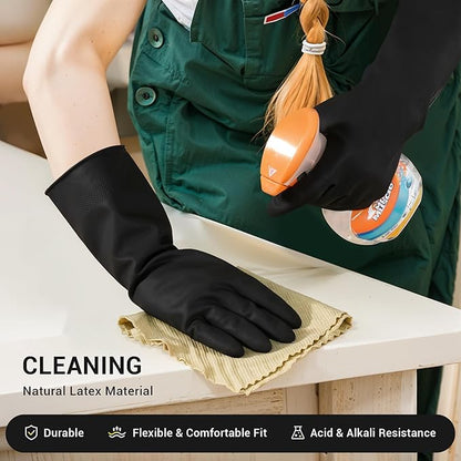ThxToms 3 Pairs Dishwashing Gloves, Reusable Latex Cleaning Gloves for Housework Kitchen Bathroom, Durable Flexible & Anti-slip, Smooth Lining, Easy On & Off, Extra Large, Black