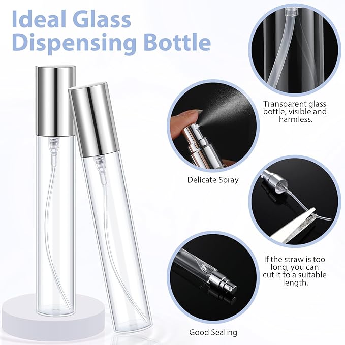 Yinder 25 Pcs 15ml Travel Spray Bottle Refillable Perfume Atomizer Bulk Glass Mini Cologne Perfume Bottles Empty Fine Mist Portable Small Sample Containers(Silver)