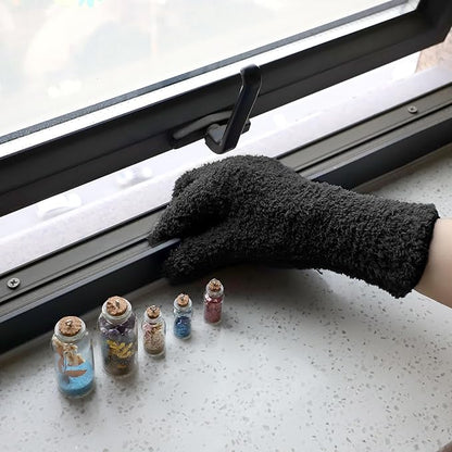 Patelai 2 Pairs Microfiber Gloves for plants Dusting Cleaning Glove Mittens House Cars Blinds Dusting(Black, Pink,Large)