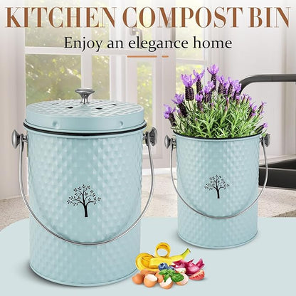 AOSION Countertop Compost Bin Kitchen,Odor Resistant Indoor Compost Bin with Lid and 50 Compost Bags,Compost Bucket Composter Container for Food Waste,Blue,1.0 Gallon
