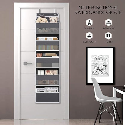 TYMENSH Over Door Organizer with 5 Large Pockets, Heavy Duty Hanging Organizer Storage, Closet Bathroom Nursery Bedroom Dorm, Toys Cosmetics Sundries and Baby Essentials, Gray