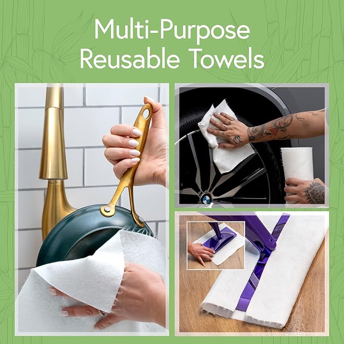 Bamboo Paper Towels Reusable | Absorbent, Heavy Duty & Washable | Organic Paper Towel | FSC Certified | 100% Rayon Derived From Bamboo | Unpaper Towel Alternative | 20 Sheets, 12"x11 | 6 Rolls