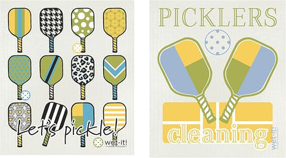 Wet-It! Swedish Dishcloth Set of 2 - Pickleball Paddles and Picklers Design, Highly Absorbent Kitchen Cloths, Perfect for Cleaning and Drying Dishes, Kitchen Essential