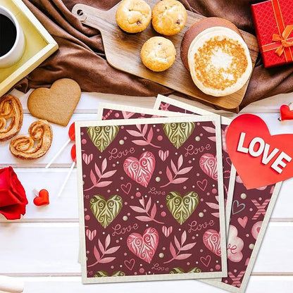 Swedish Dishcloths for Kitchen | 6 Pack Floral Reusable Paper Towels Washable | Swedish Dish Towels | Non-Scratch Cellulose Sponge Cloths | No Odor, Biodegradable Cleaning Cloths, Valentine's Day 1