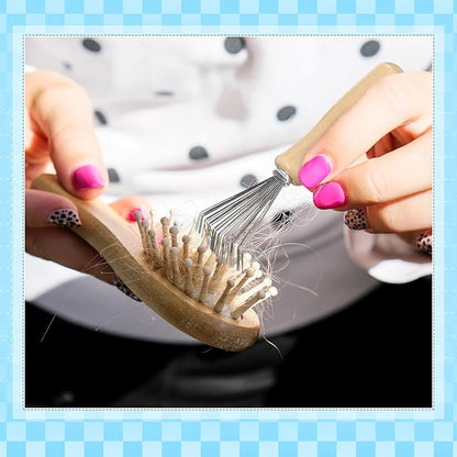 Boao 2 Pieces Hair Brush Cleaning Tool Comb Cleaner Brush Mini Comb Cleaning Hair Remover Tool for Removing Dust Home and Salon Use(Green, Wood Color,Polished Wooden Handle Rake)