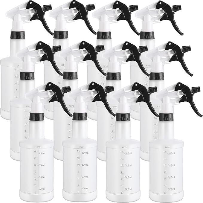Eccliy 12 Pcs 16 Oz Plastic Spray Bottle, Adjustable Empty Reusable Sprayer for Cleaning, Planting, Water, Bathroom and Kitchen, BBQ, Commercial and Residential (Measurement,Black)