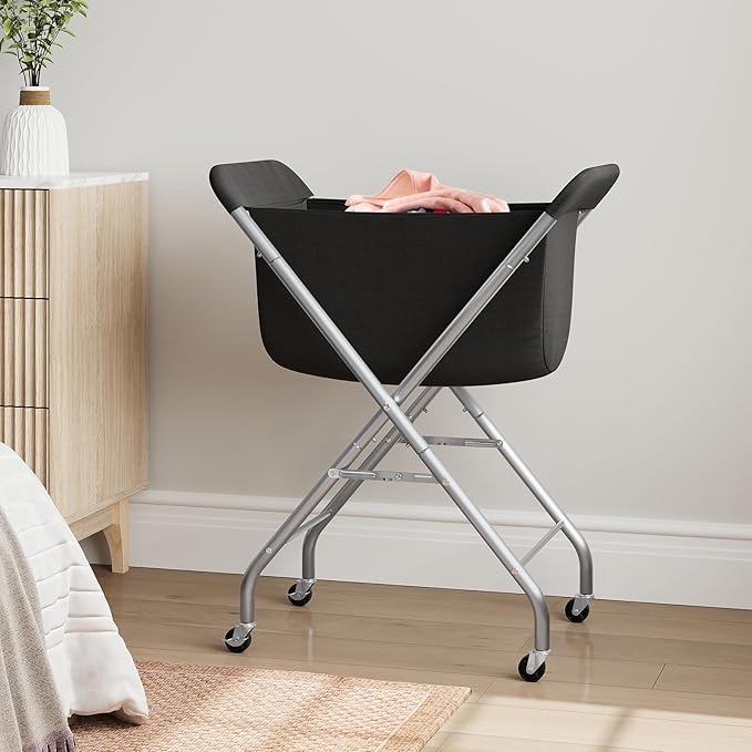 ELYKEN Laundry Cart with Wheels, 32”H Easy Rolling Laundry Hamper with Removable Liner Bag, Sturdy Metal Frame Clothes Basket with 4 Casters and 2 Brakes