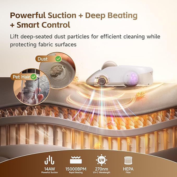 CREATULIZE X1 Robot Bed Vacuum, Automatic Mattress Vacuum Cleaner with 3 HEPA Filter and Metal Strip Roller Brush for Bed, Mattress, Sofa, Carpet(White)