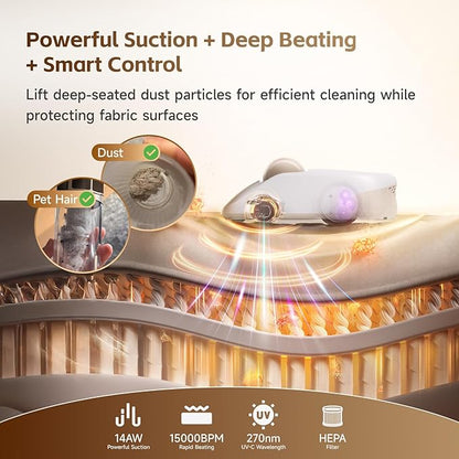 CREATULIZE X1 Robot Bed Vacuum, Automatic Mattress Vacuum Cleaner with 3 HEPA Filter and Metal Strip Roller Brush for Bed, Mattress, Sofa, Carpet(White)