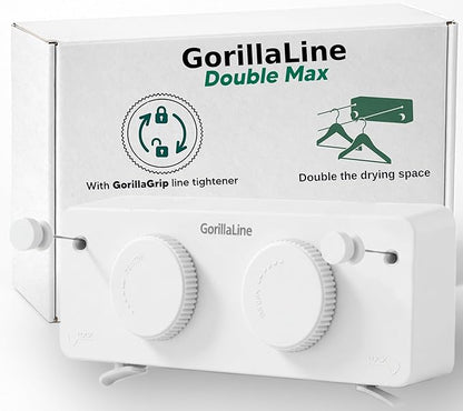 GorillaLine Max - Retractable Clothesline Indoor Outdoor Clothes Line - Heavy Duty Clothes Drying Laundry Line - Wall Mounted Drying Rack - Air Dry Clothing - Max Tighten with GorillaGrip