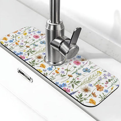 Spring Flower Colorful Leaves 15" X 5.5" Kitchen Sink Splash Guard Faucet Faucet Guard Draining Mat Sink Splash Guard Faucet Kitchen Bathroom