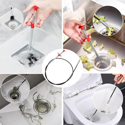 Drain Snake Clog Remover Tool, 3 Plastic (20 Inches) and 1 Stainless Drain Snakes (33 Inches) Included, Effectively Clean Hair and Other Clog for Toilet, Kitchen Sink, Bathroom Tub