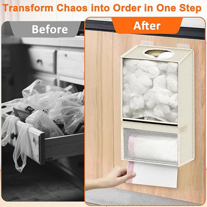 Spaclear Plastic Bag Holder - Large Wall Mount Grocery Bag Holder & Dispenser for Home Kitchen, 2-in-1 Space-Saving Durable Organizer House Necessities, Beige