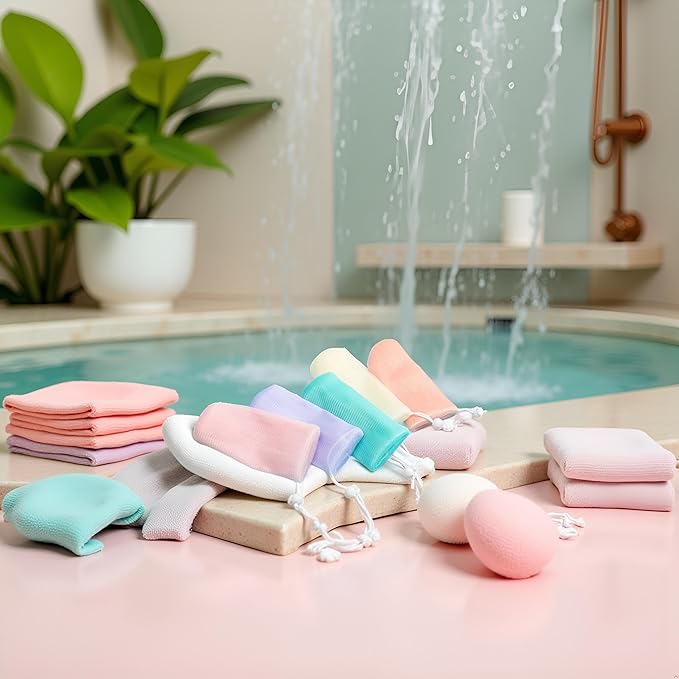 5Pcs Exfoliating Mesh Soap Pouch Bubble Foam Net Bag for Shower, Saver Pouch Drawstring Foaming Net Soap Bag for Body Facial Cleaning Tool, 5 Colors Used Repeatedly Net Soap Bag
