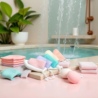 5Pcs Exfoliating Mesh Soap Pouch Bubble Foam Net Bag for Shower, Saver Pouch Drawstring Foaming Net Soap Bag for Body Facial Cleaning Tool, 5 Colors Used Repeatedly Net Soap Bag