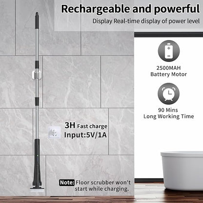 Hillyfe Black Electric Spin Scrubber, Cordless Shower Scrubber with Long Handle, Power Tub & Floor Scrubber, Shower Cleaner Brush for Bathroom, Grout and Tile, 7 Heads, IPX7 Waterproof