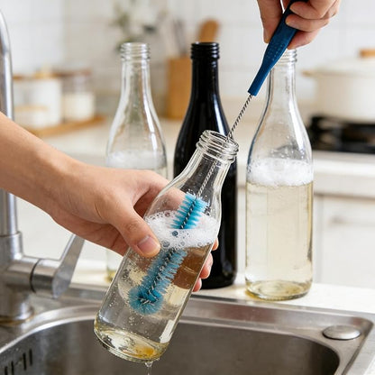 15.5 Inch Long Bottle Brush with 360° Rotating Head - Soft Bristles for Washing Glass, Narrow Neck Bottles, Wine Bottles, Vase, Hummingbird Feeder, Dishwasher Hose & Aquarium Tube, 2 Pack