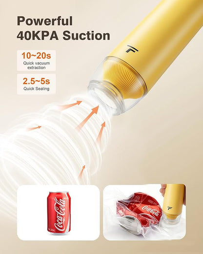 Vacuum sealer for food, Chef’s Design to Preserve Freshness, Compact Handheld Vacuum Sealer with 30 Reusable Bags, Professional-Grade for Food Storage Savers, Mustard