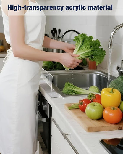 Acrylic Sink Splash Guard, Highly Transparent Fixed Splash Guard for Kitchen Island & Bathroom（15.8"L x 1.6"W x 4.7"H）