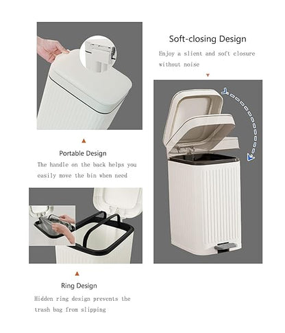 Feisco Small Trash Can with Lid,Small Bathroom Trash Can with Foot Pedal and Press Type Lid,Slim Step-On Trash Bin Wastebasket Garbage Can for Kitchen,Bathroom Office, Bedroom (White, 1.8 Gallon)