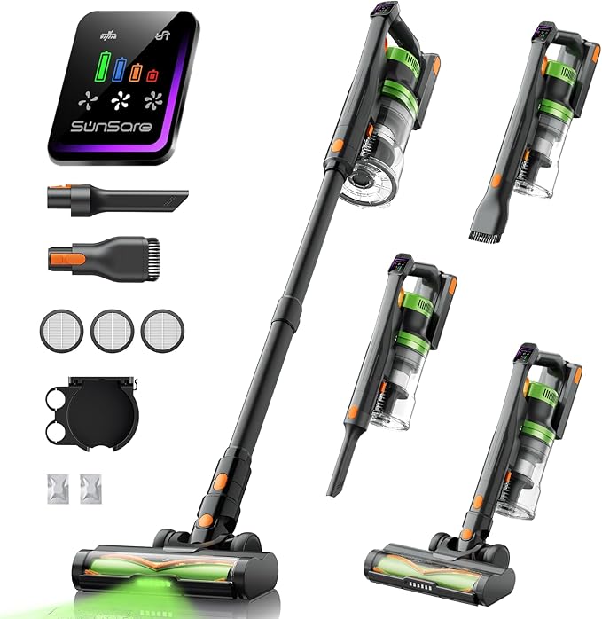 SunSare Cordless Vacuum Cleaner, 55KPa 650W 70Mins Vacuum Cleaner for Home, V-Anti-Tangle Stick Vacuum with Scented Tablet, Upgraded dust Emptying Cup, Vacuum Cordless for Pet Hair/Carpet/Floors