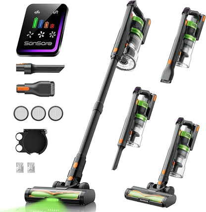 SunSare Cordless Vacuum Cleaner, 55KPa 650W 70Mins Vacuum Cleaner for Home, V-Anti-Tangle Stick Vacuum with Scented Tablet, Upgraded dust Emptying Cup, Vacuum Cordless for Pet Hair/Carpet/Floors