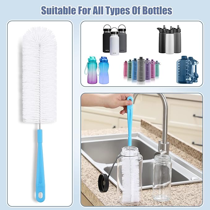 16" Bottle Brush Cleaner for Water Bottle - Long Handle Bottle Brush for Cleaning Narrow Neck Sport Bottles,Beer Bottle and Jugs, Set of 2