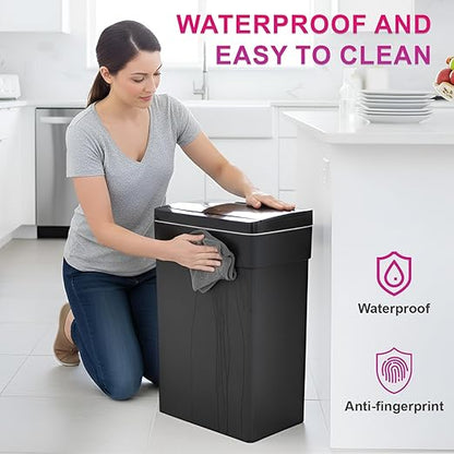 PayLessHere 13 Gallon 50 L Trash Can with Lid Plastic Kitchen Trash Bin Automatic Touch Free Motion Sensor Trash Can (1, Black)