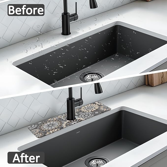 15" X 5.5" Kitchen Sink Splash Guard Faucet Mat Mandala Super Absorbent Fast Drying Faucet Guard & Draining Mat Sink Splash Guard Behind Faucet for Kitchen, Bathroom
