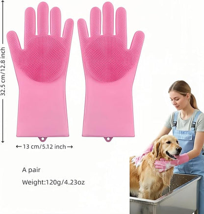 Silicone Dog Grooming Glove for Dogs and Cats, Enhanced Five-Finger Fit, Non-Slip & Extended Cuff, Dual-Sided Pet Bath Brush for Washing, Massage & Deep Cleaning 1 Pair
