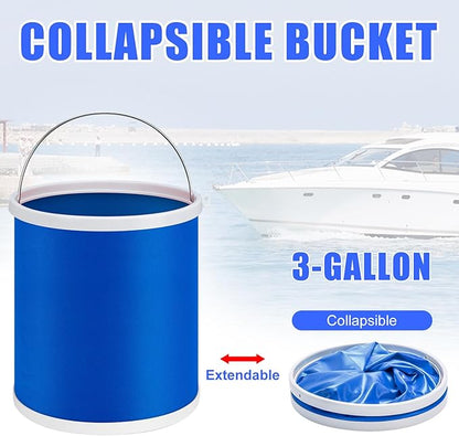 Boat Wash Cleaning Kit with Collapsible Bucket Boat Scrubbing Brush Glove Boat Scuff Sponge Microfiber Towel Complete Interior Exterior Fiberglass Boat Hull Cleaning Set for Boat