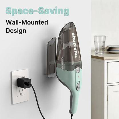 Shop-Vac Wet/Dry Handheld Vacuum, Powerful Small Vacuum Cordless Rechargeable, Wall-Mounted Hand Vac with Crevice Tool, Portable Vacuum for Home & Car, Lightweight & Compact, Green